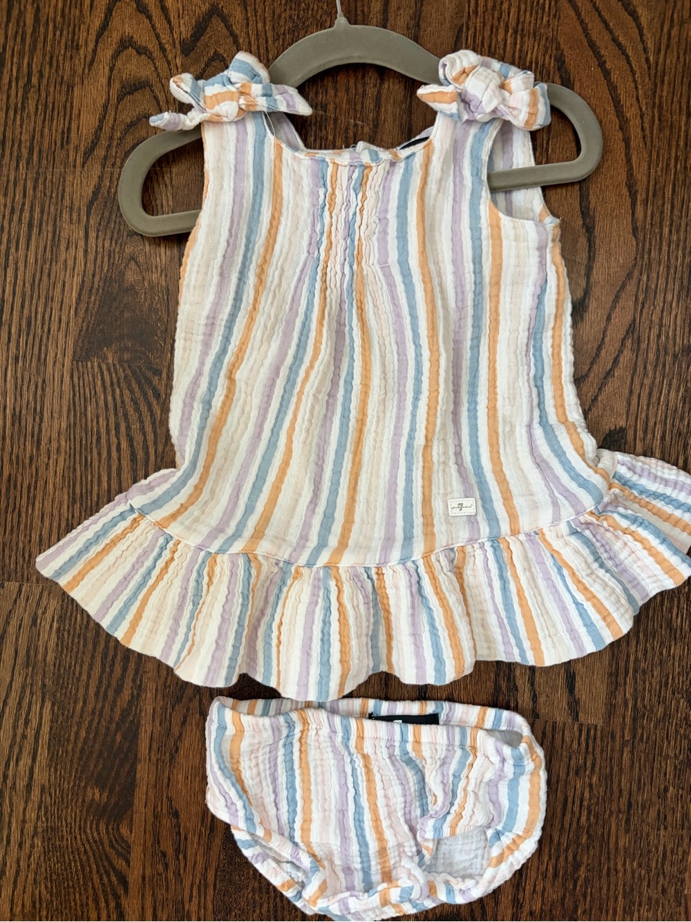 7 For All Mankind Pastel Ruffle Baby Dress with Diaper Cover 12mo